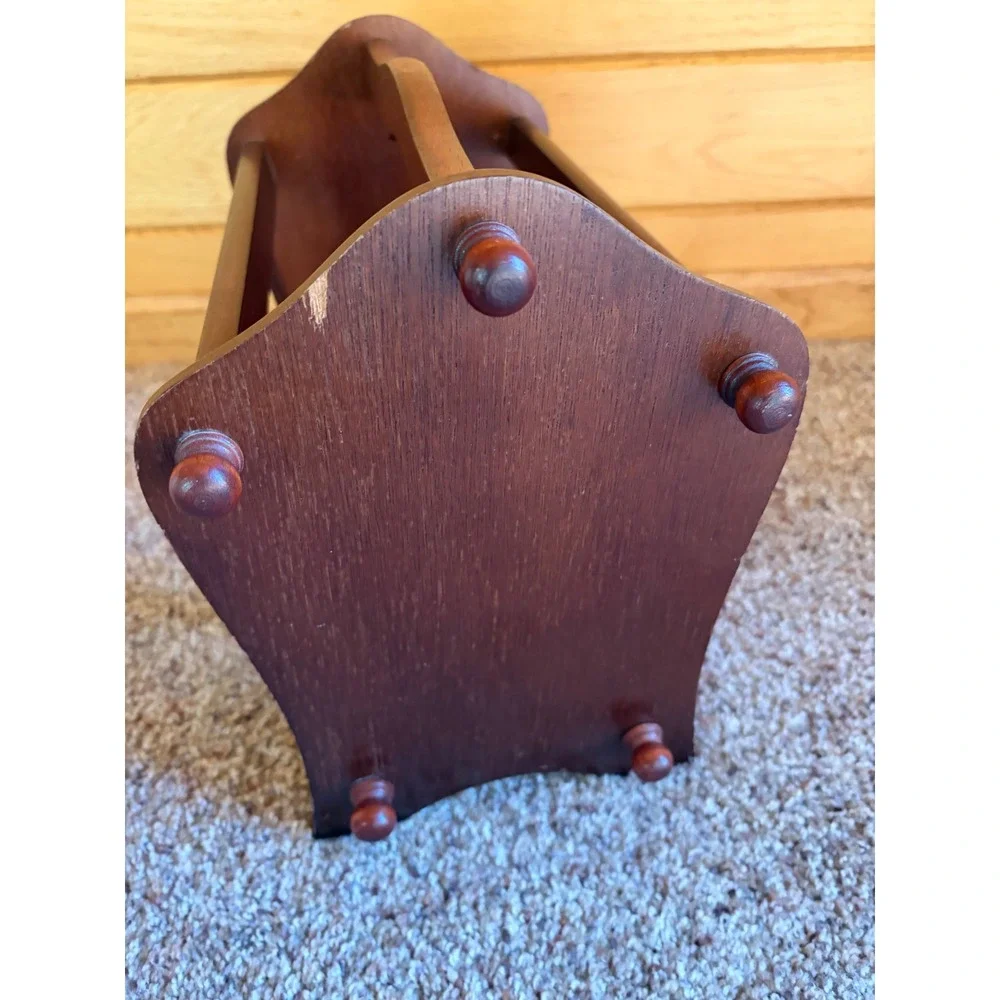 Powell Vintage Wood Magazine Rack Floor Holder Dark Brown Mid Century Style
